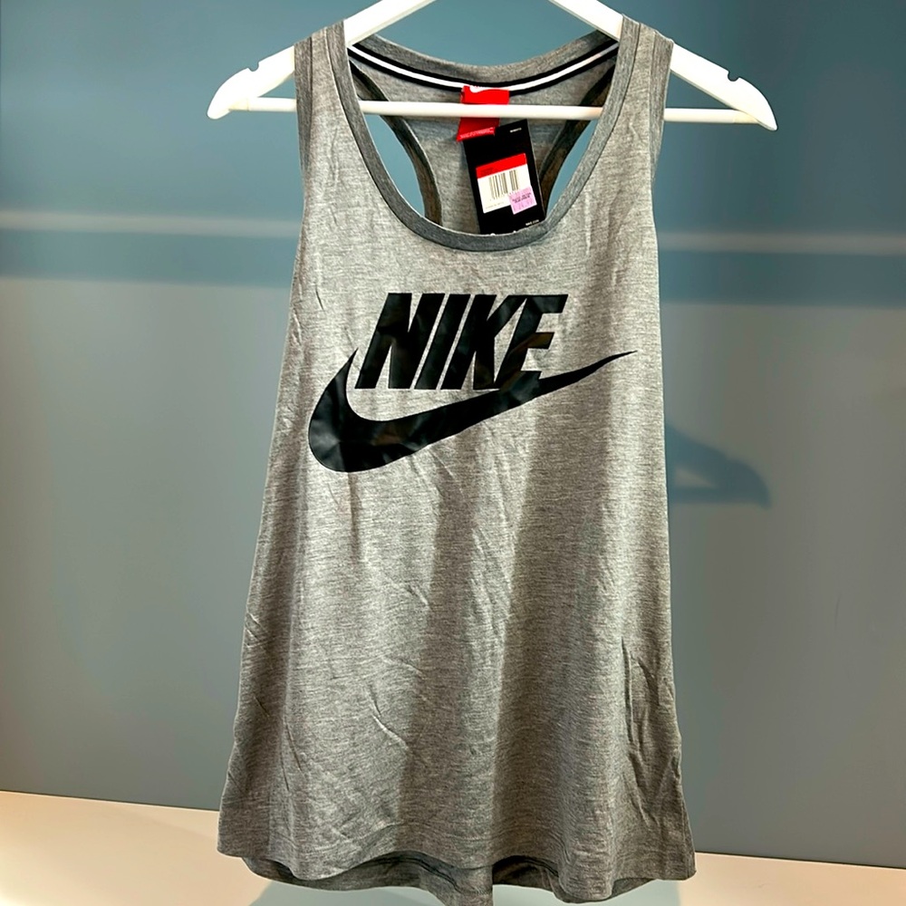 NWT NIKE tank top. Grey w/black. Size large. Soft and lightweight. Brand new!